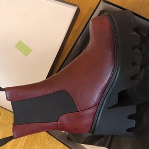 Dark Red Wipe Out Chunky Platform Ankle Boots
